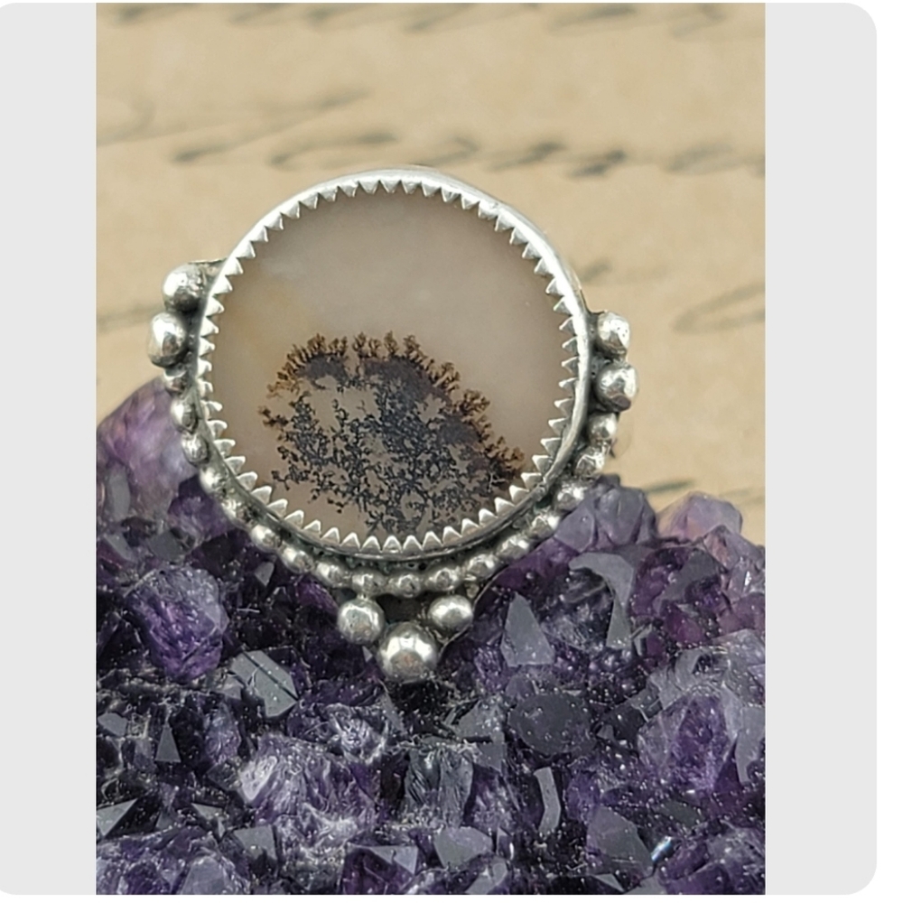 DENDRITIC AGATE GEMSTONE HANDMADE STERLING SILVER SIZE 8